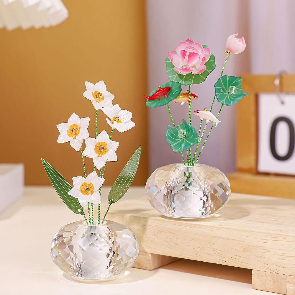 Flower Shaped Crystal Flower Decoration Colorful Car Ornaments  Table Ornament