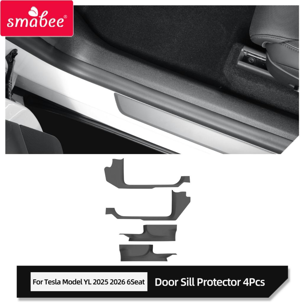 Smabee for Tesla Model YL 2026 6Seater TPE Anti-kick Pad Door Sill Strip Guard Door Kick Protector Car Accessories Black