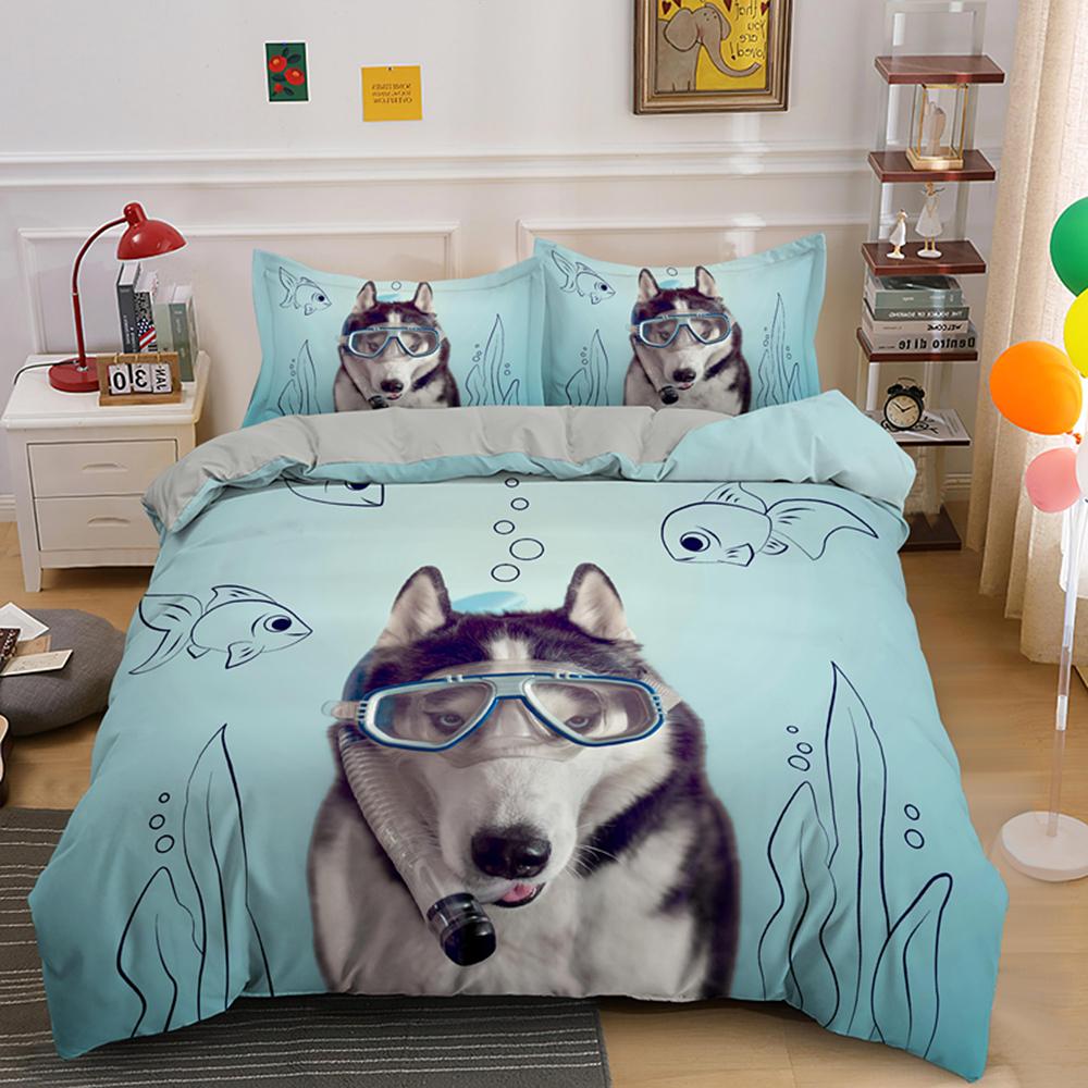 Husky Dog Bedding Set King Queen Size Funny Pet Puppy Duvet Cover For Kids Boys Girls Cute Animal 2/3pcs Polyester Quilt Cover
