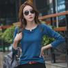 2025 Korean Spring/Autumn V-Neck Slim Long-Sleeve Women's T-Shirt - Available In Multiple Colors