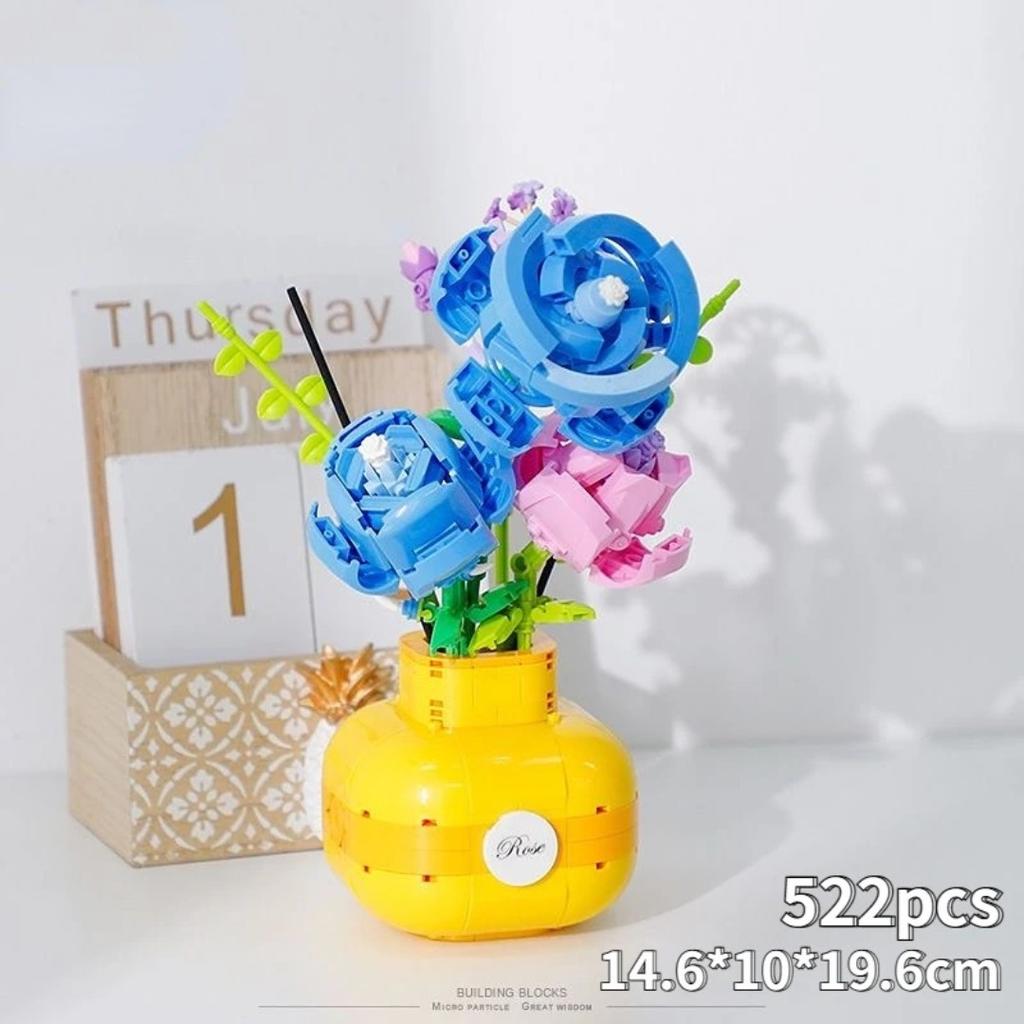 Building Block 3D DIY Eternal Sunflower Bouquet Romantic Rose Plant Potted Decoration Bricks Valentine's Day Girls Friends Gifts