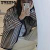 Female Harajuku Y2K Casual Top Black White Striped Cardigan Women Spring Autumn Loose Casual Long Sleeve Coat Streetwear