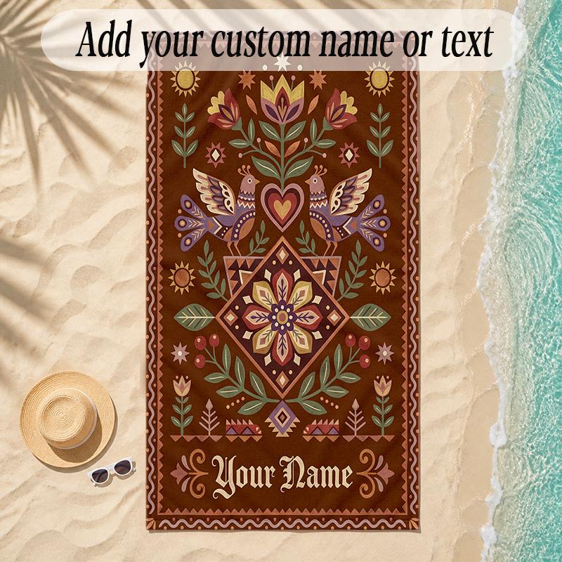 Birds Theme Soft Beach Towel Personalized Custom Name Text Towel Portable for Beach Pool Travel