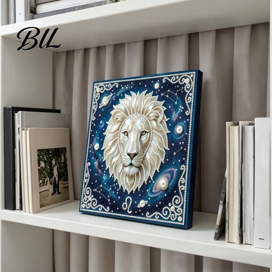 Faux Pearl Painting Crafts DIY Kit, 12 Zodiac Signs Rhinestone Art Set for Kit Adults Beginners, Handmade Wooden Frame Fake Wall Decoration