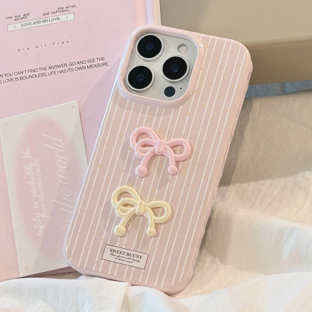 Korean Three-dimensional Pink Bow for Apple 17 Mobile Phone Case for IPhone 16 Silicone 15 Promax Anti-fall 13