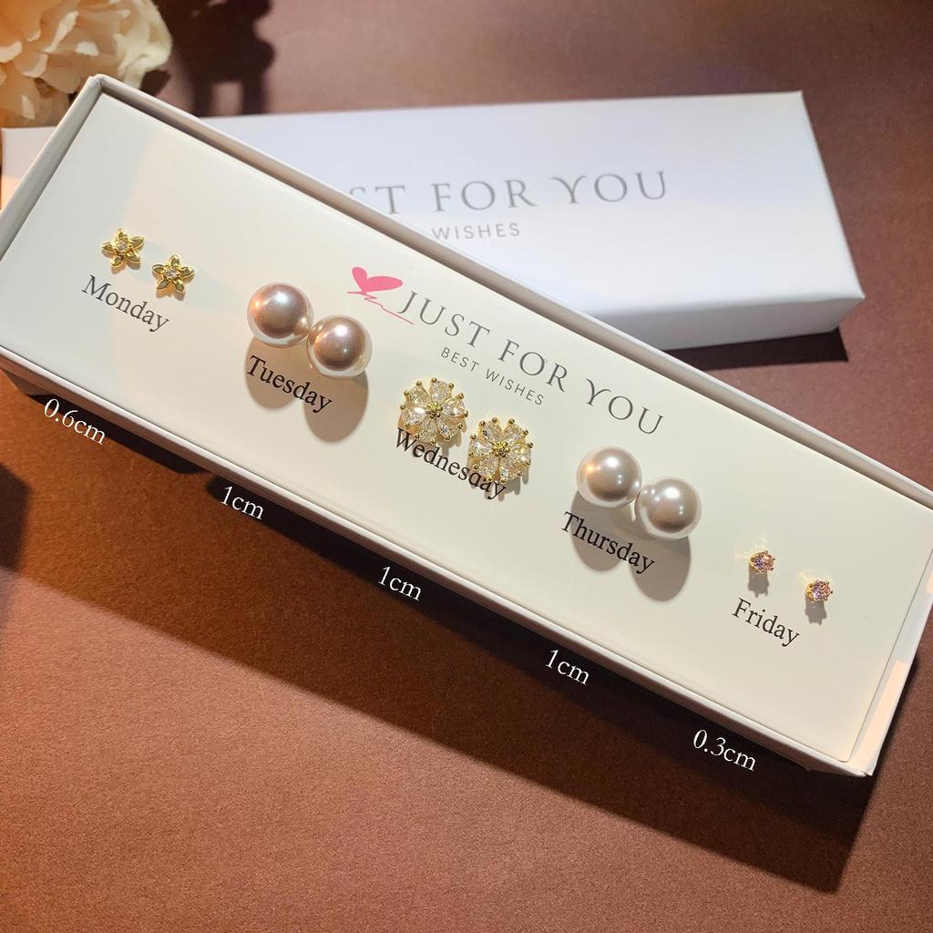 Набор серег-пуссетов в форме сердца с цирконом, цветком и жемчугом для женщин