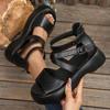 Fashion Women Sandals Summer 2025 Mid Heeled Wedges Shoes for Women Retro Leather Platform Rome Gladiator Sandals Sandalias De Mujer