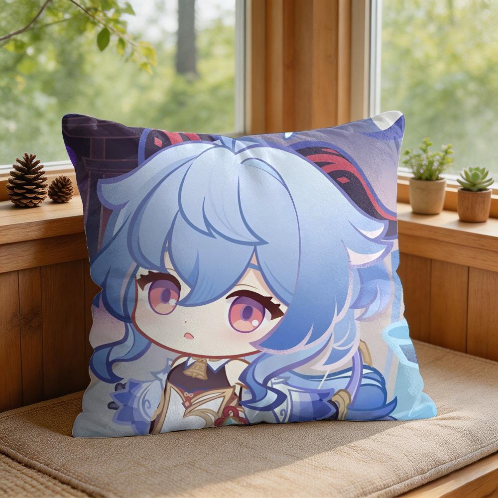 Ganyu Cute Genshin Impact Cushion Cover Square Short Plush Pillow Case Living Room Sofa Home Decor Funda X