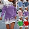 Long Sleeve Dress For Women Casual Christmas Printed Pullover Hip Pack Dress Sweater Dress Autumn