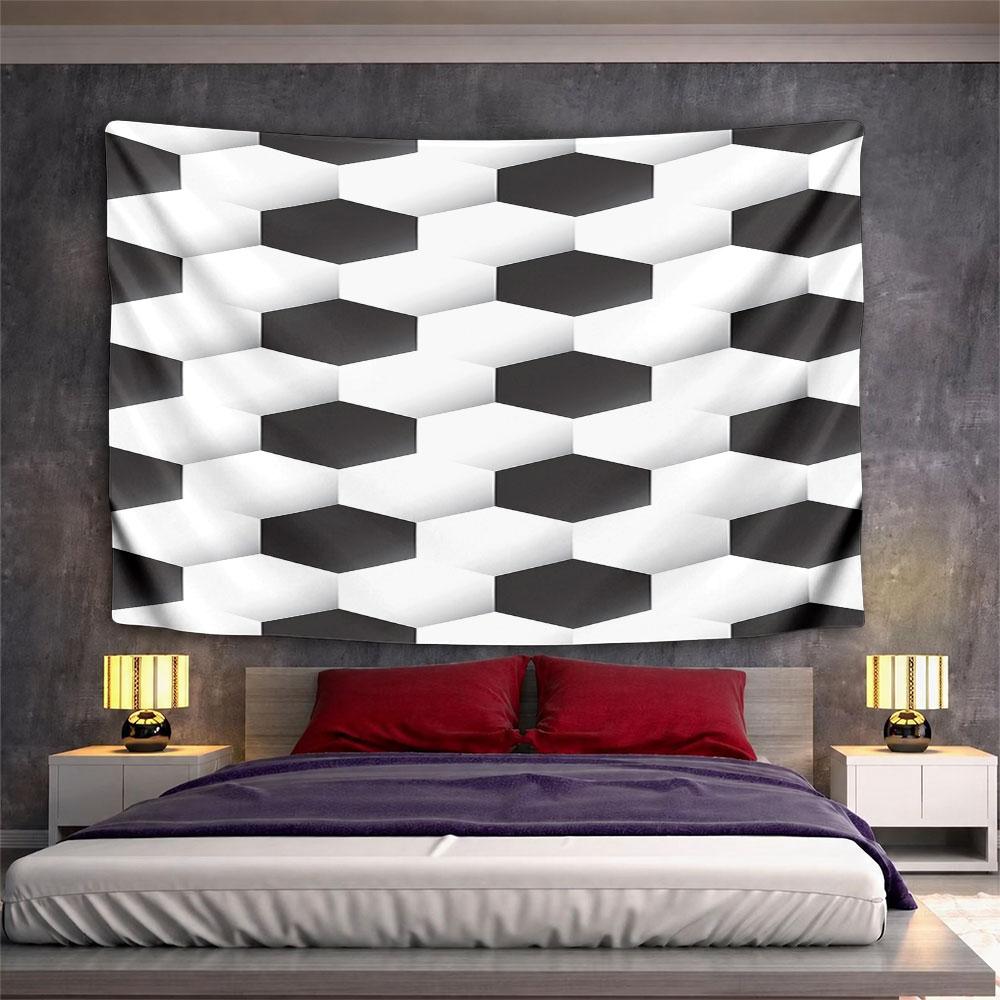 Geometric Black and White Hexagons Pattern Wall Hanging Tapestry Decorative Tapestry Home Decor for Bedroom and Living Room