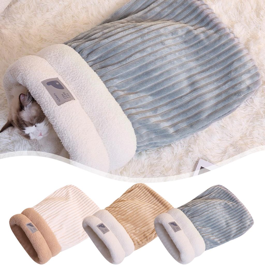 Зимний спальный мешок для кошек, складчатый мешок для кошек, съемный мешок для сна для кошек, 360° теплый полузакрытый спальный мешок для кошек, кровать с пещерой, зимний теплый сон для домашних животных