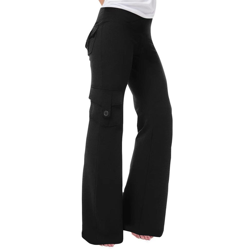 Женские модные эластичные брюки с перекрестной талией и несколькими карманами, прямые твидовые брюки для йоги, повседневные брюки