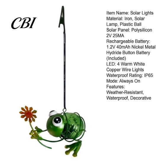 Solar Powered Patio Decor Frog Hanging Garden Light, Creative Metal Sculpture IP65 Automatic Dusk to Dawn Lamps Waterproof Outdoor LED Lamp