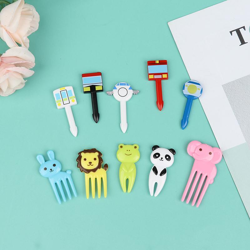 10Pcs Mini Animal Farmkids Fruit Fork Cartoon Snack Cake Dessert Food Toothpick