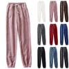 Ayollar termal flis cho'ntakli pijama issiq kundalik shimlar uy pijama shimlari