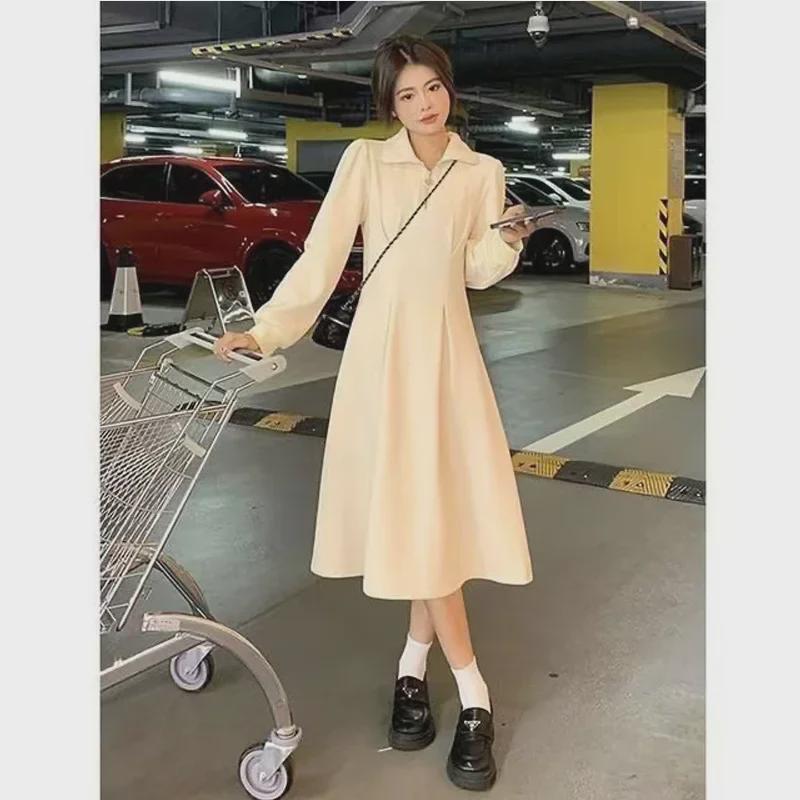 Женское платье-свитер на молнии в корейском стиле больших размеров - плотный бархат, однотонный, повседневная длинная юбка на осень/зиму