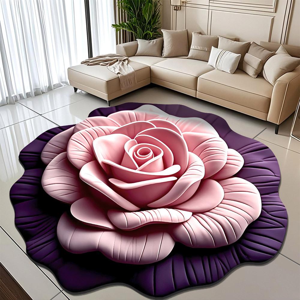 3D Visual Effect Peony Flower Floor Mat Home Living Room Carpet Dirt Resistant Easy To Maintain Absorbent Anti Slip Mat