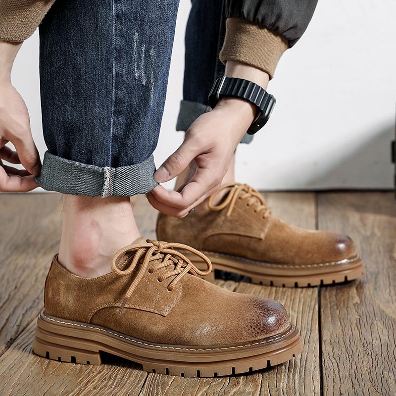 Fashion Men Leather Business Casual Lace Up Leather Shoes Outdoor Men Autumn Anti Slip Wear-resistant Comfortable Workwear Shoes