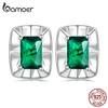 BAMOER стерлингового серебра 925 пробы блестящие квадратные серьги-гвоздики зеленый циркон серьги для женщин модные изящные ювелирные изделия