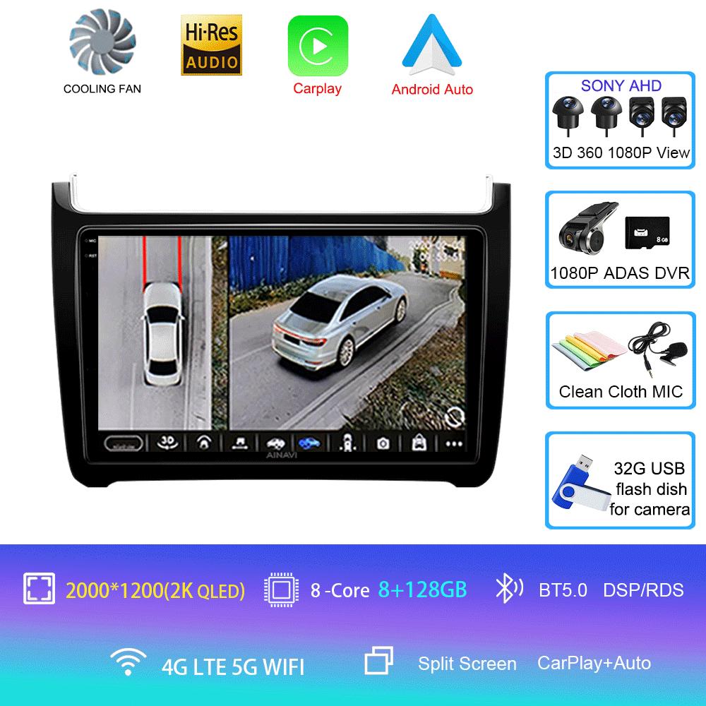 Автомобильное радио Android 14 Carplay 4G+Wifi для Volkswagen VW polo 5 sedan 2008-2020 Мультимедийный плеер Стерео GPS 2 Din DVD Головное устройство