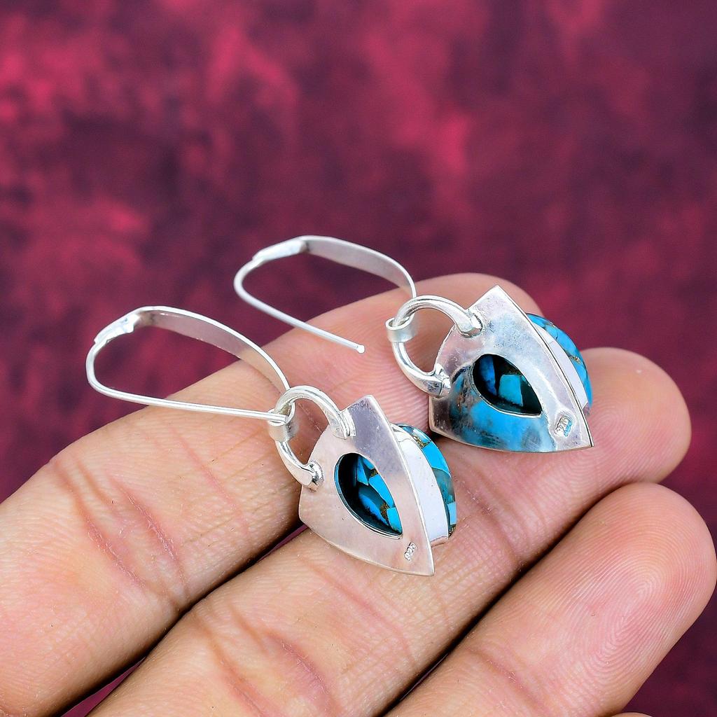 Медно-голубые бирюзовые ювелирные изделия, серьги ручной работы с драгоценными камнями, 925 пробы цельные серьги из стерлингового серебра, антикварные ювелирные изделия, для подарка на помолвку