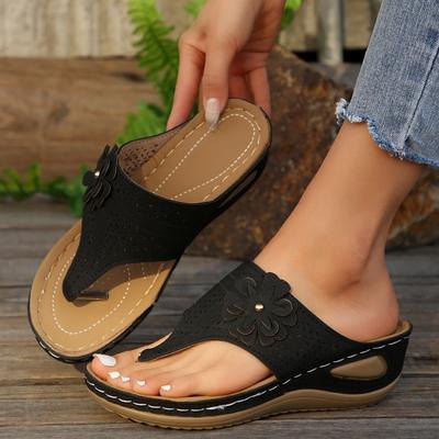 Большого размера тапочки кэжуал крутые сланцы новая уличная обувь толстая подошва цветок пляжные шлепанцы женские