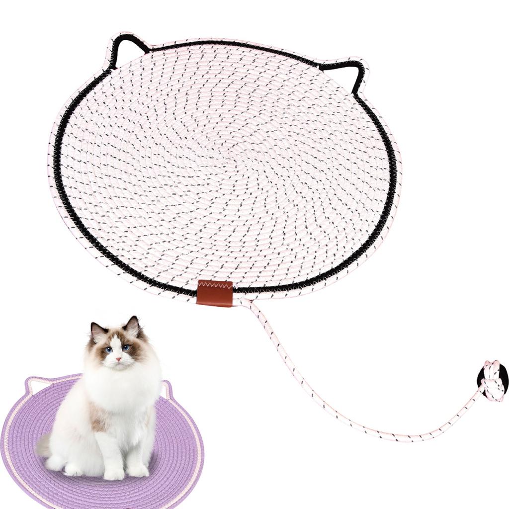 42CM Woven Cat Scratching Pad With Fish Toy, All-Season Pet Resting Mat For Cats