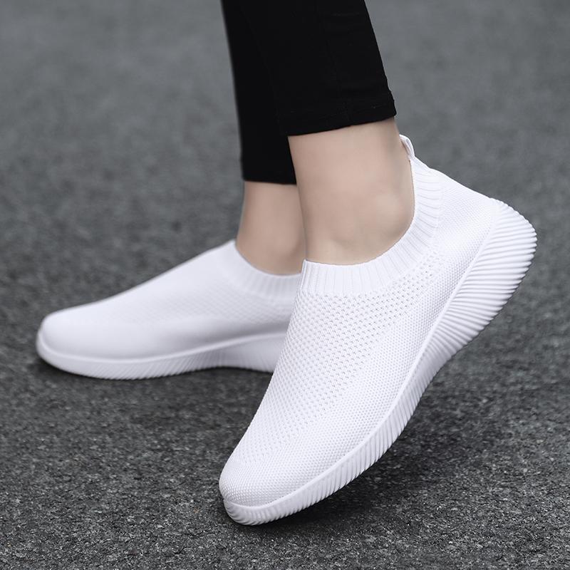 Женские однотонные сетчатые кроссовки Flying Woven Walking Fashion Slip-on Flat Shoes Sports Running Tennis