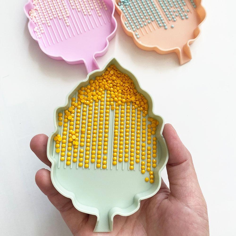 3Pcs Leaves-Shaped Diamond Painting Drill Tray Cross Stitch Tools Beading Plates Nail Art