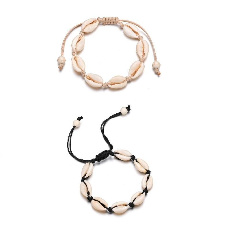 Браслеты из натуральных ракушек для женщин, изящная веревочная цепочка, модный браслет-шарм из бусин, браслет-манжета, богемный, пляжный, для пары