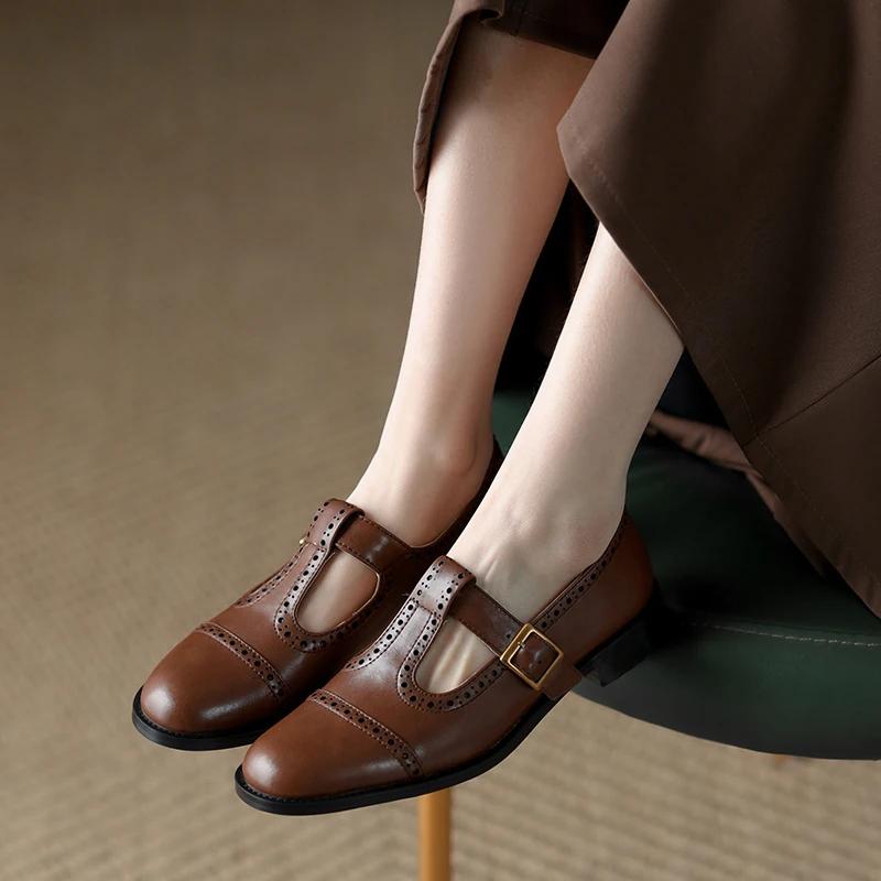 Модные новые весенне-летние туфли Мэри Джейн для женщин из спилковой кожи с круглым носком и толстым каблуком, повседневные броги, черные туфли на массивном каблуке