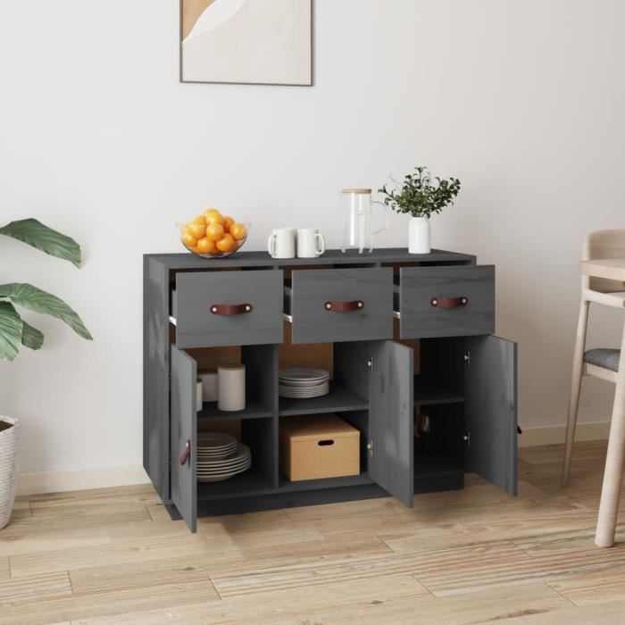820149 vidaXL Buffet Grey 100x40x75 Cm Solid Pine Wood