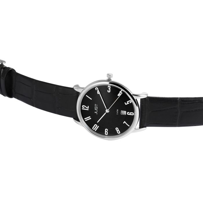 Montre homme - JUST - Saxton - Cuir noir - Boîtier acier 38 mm - Étanchéité 5 ATM