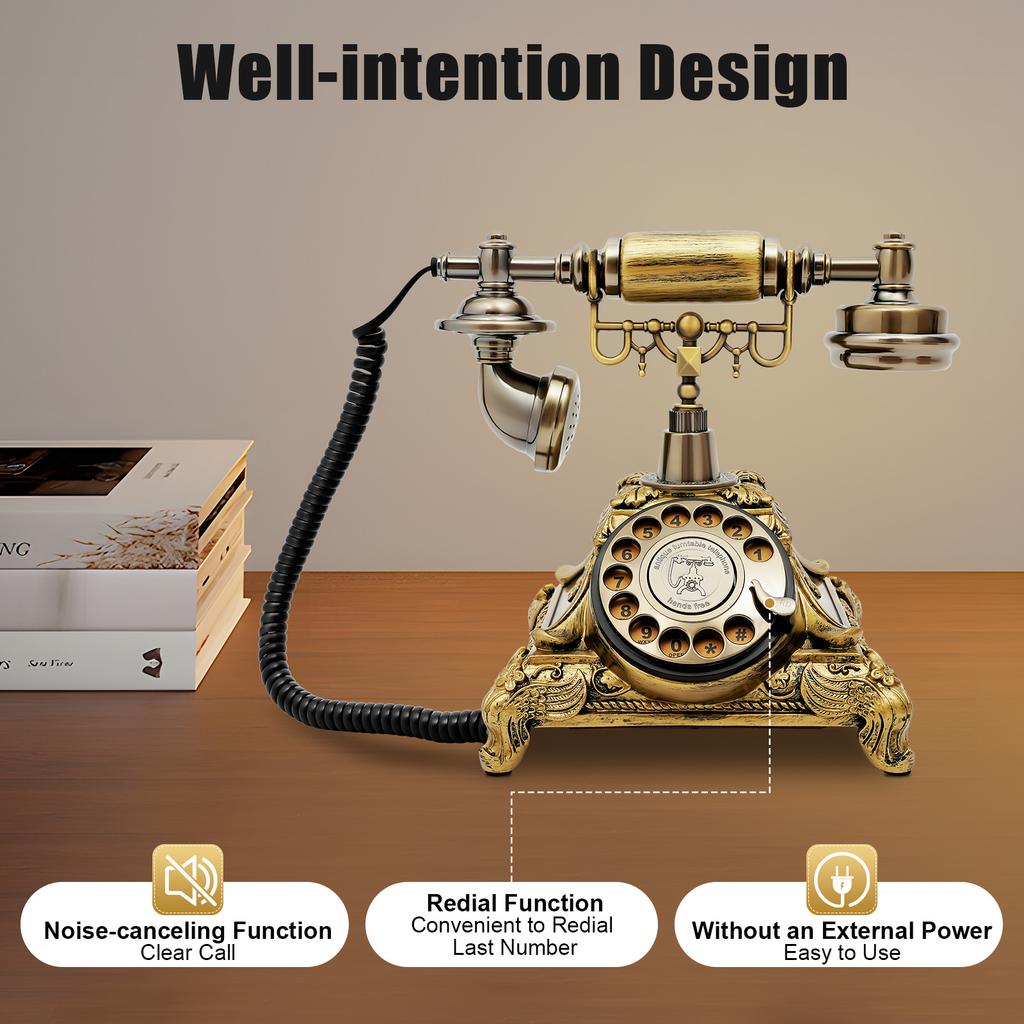 Vintage Telephone Antique Phone Rotary Old Fashion Phone Vintage Landline Phone Decor Rotary Retro Telephone for Home Office Use