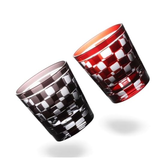 Takumibifu Dinner Luxe Kiriko Pair Rock Glass Cup 85xH90mm 260cc Ichimatsu Purple & Red Koga PNO.33