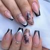 Artificial Nails Dark Sweet Cool Butterfly Wear Nail Simple French Nail Art Medium Long Diamond Style False Nail Black and White Color Matching Nail