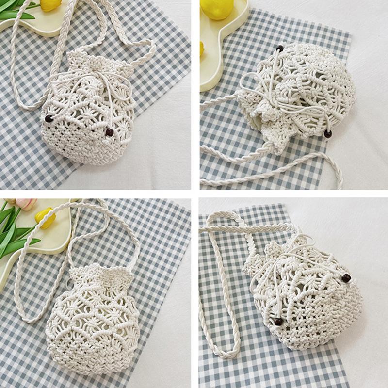 Summer New Water Bucket Bag Korean Version Beach Grass Woven Bag Hollow Woven Shoulder Bag Crossbody Bag Small Bag Girl MIT