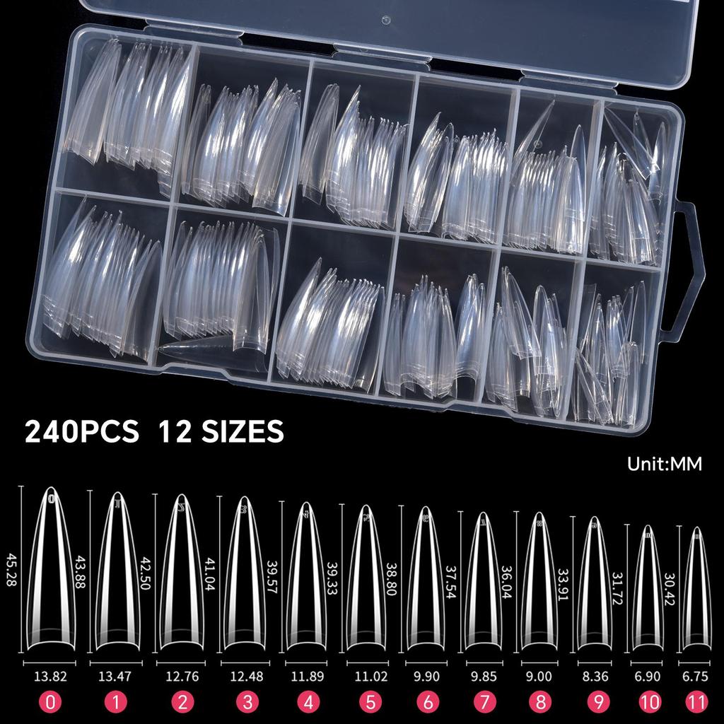 240 шт./кор. накладные ногти квадратные прямые очень длинные полупокрытые ногти прозрачные/натуральные акриловые накладные ногти для наращивания маникюрный салон