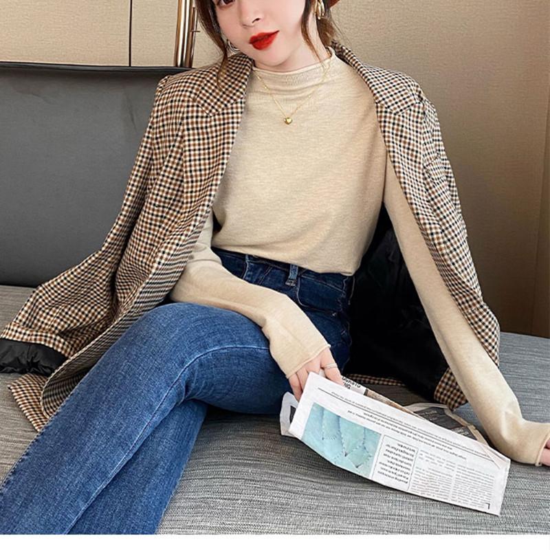 Autumn and Winter Women's Bottoming Shirt Knitwear Half High Neck Thin Section of The Inner Sweater Long-sleeved Tops