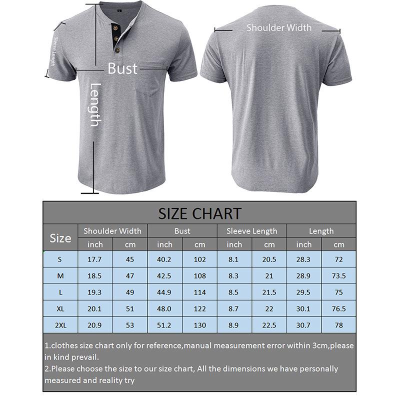 Мужская летняя однотонная футболка с коротким рукавом Henley - европейский и американский стиль