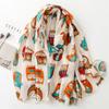 2024 Autumn/Winter Cotton And Hemp Texture Scarf Cartoon Owl Animal Color Silk Scarf Warm Shawl For Women