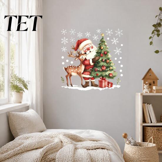 Waterproof PVC Stickers for Kitchen Christmas Santa Claus/Snowman Static Glass Stickers, Removable Windows Clings, Window Decals Home Decor