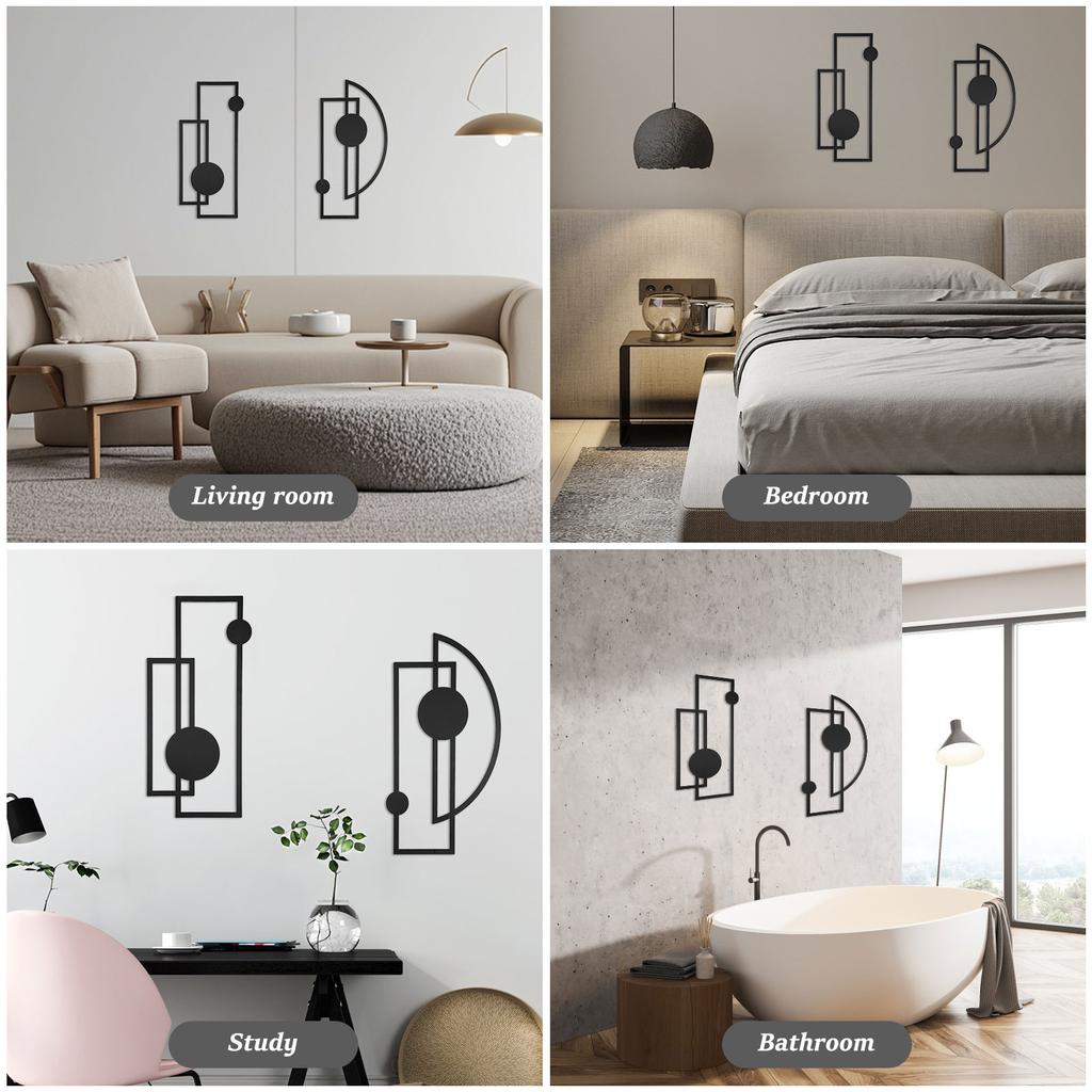 2 шт. Черное абстрактное металлическое настенное искусство Вертикальное минималистичное украшение Современный геометрический декор 3D текстурированные скульптуры для гостиной