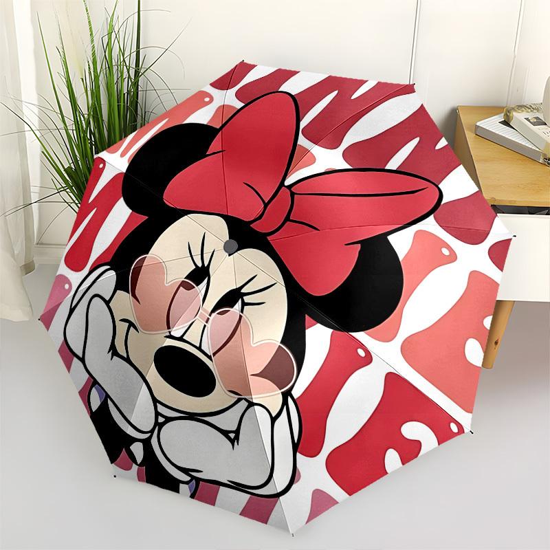 Minnie Mouse Heart Themed Automatic Opening and Closing Umbrella, Brightly Colored 8-rib Portable Umbrella, Suitable for Men and Women, A Perfect Gift
