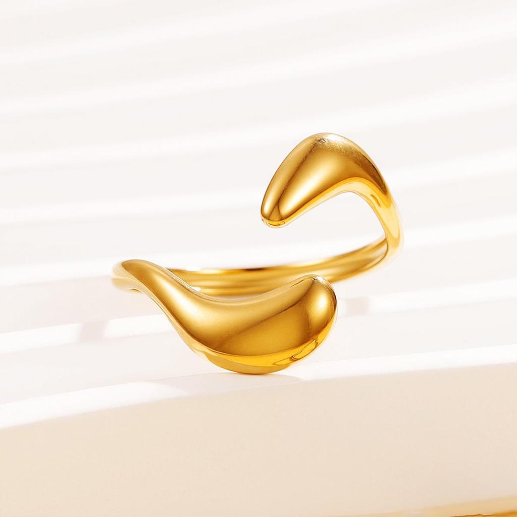 Блестящее геометрическое открытое кольцо в форме капли воды - Женское кольцо из нержавеющей стали в европейском и американском шикарном стиле