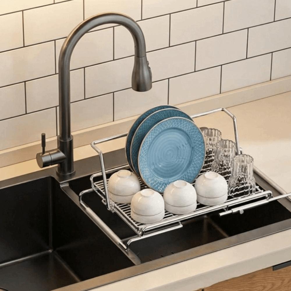 Stainless Steel Sink Drain Basket Non-Slip Dish Drying Rack Utensil Drainer for Kitchen
