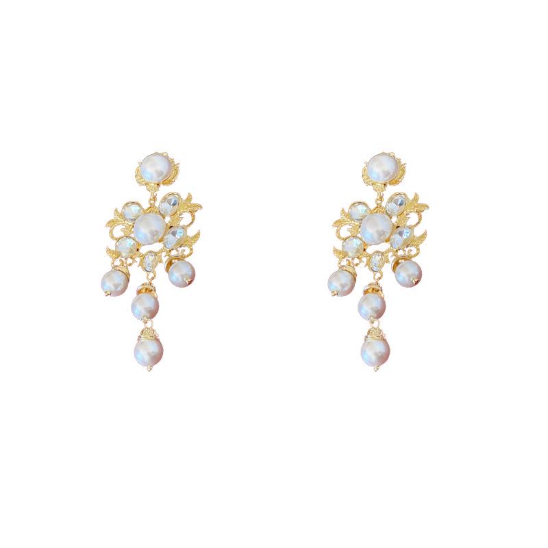 French Luxury Rhinestone & Pearl Tassel Earrings for Women