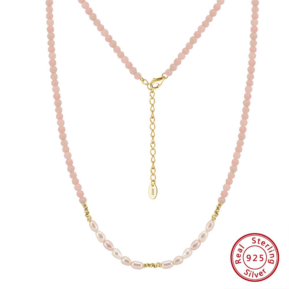 EFFIE QUEEN Серебряный 925 пробы Choker с покрытием 14K Золотом, Натуральный Пресноводный Жемчуг с Розовым Опалом, Серия Натуральных Камней, Подарок MPN05