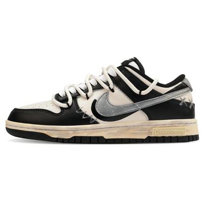 Кроссовки Dunk Leather, устойчивые к истиранию, низкие, для скейтбординга, унисекс, черные, белые, серебристые, DD1391-100(Команда379-2)