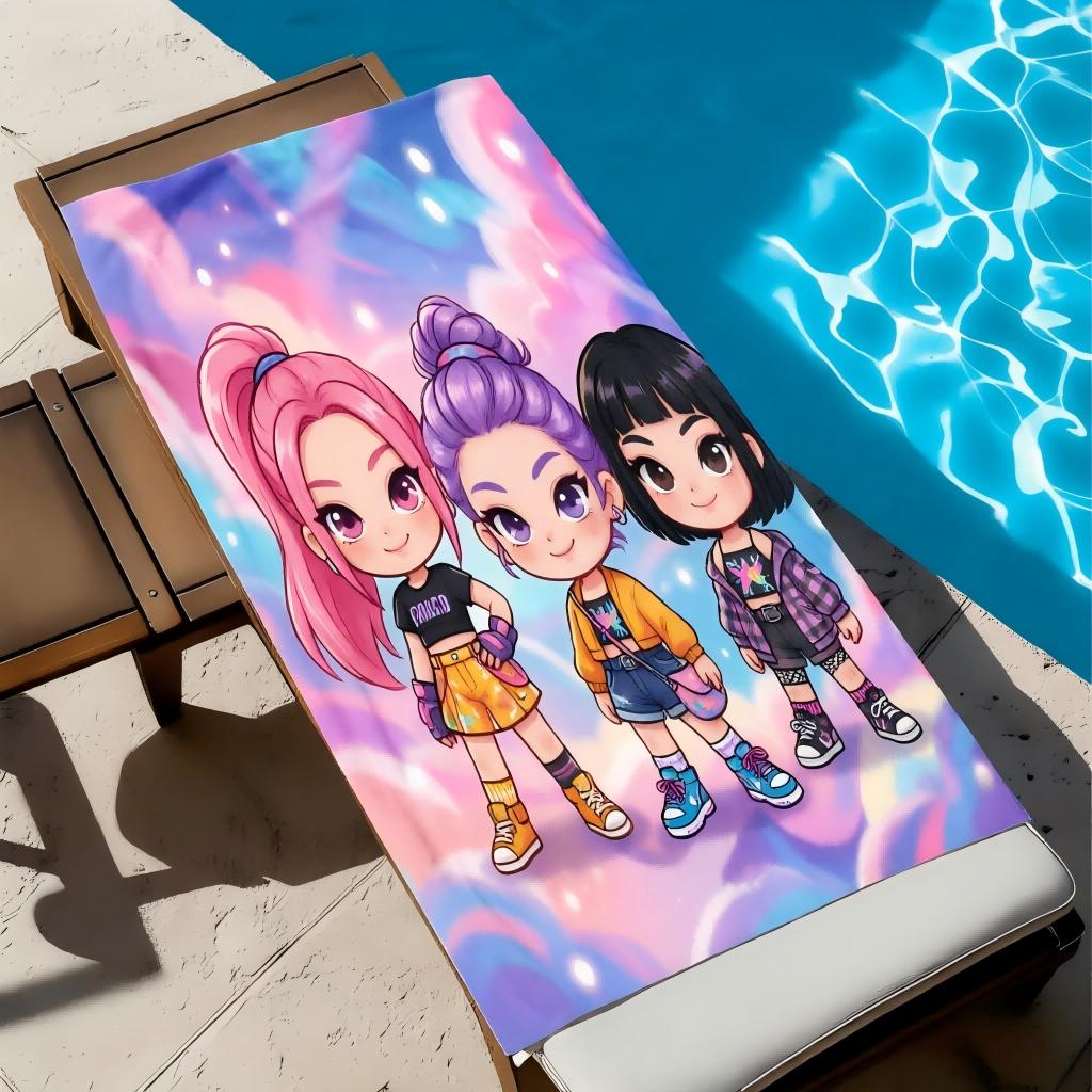 Кавайи Чиби Аниме K-pop Девочка Пляжное полотенце Фиолетовая галактика с принтом Микрофибра Пончо Мягкое впитывающее полотенце для детей и взрослых Пляж